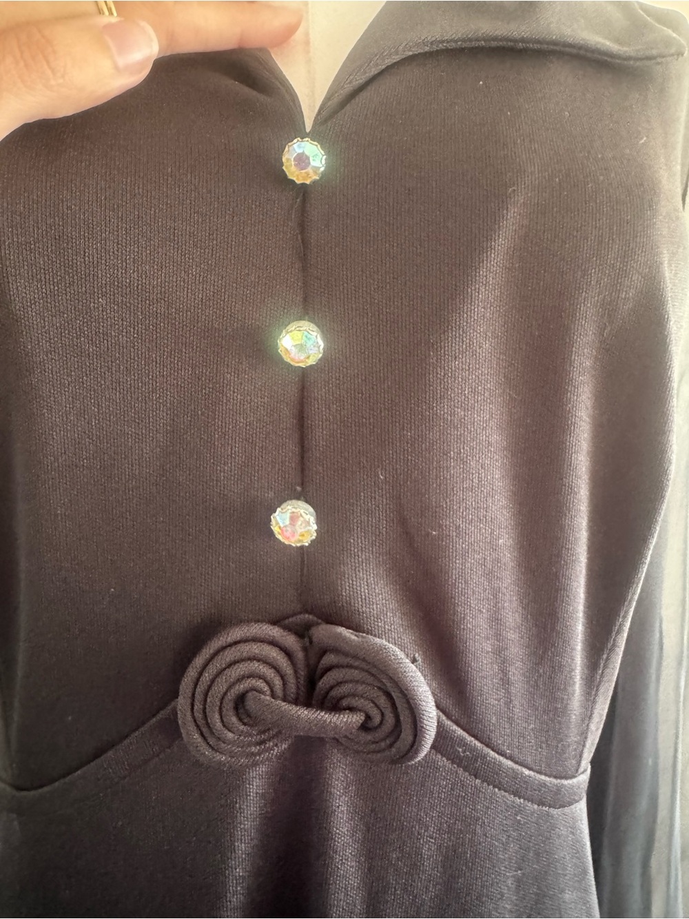 Vintage 1970s Lily& Lyn Black Maxi Dress Sheer Sleeves Rhinestone - Picture 6 of 11
